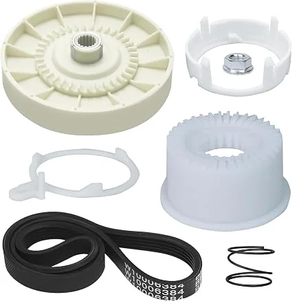 AZ4U W10721967 Washer Pulley Clutch Kit & W10006384 Drive Washer Belt Compatible for Whirlpool Maytag Kenmore Washing Machine belt, Replaces W10006354 W10006356 W10239973 WTW5000DW1 MVWX655DW1 Etc